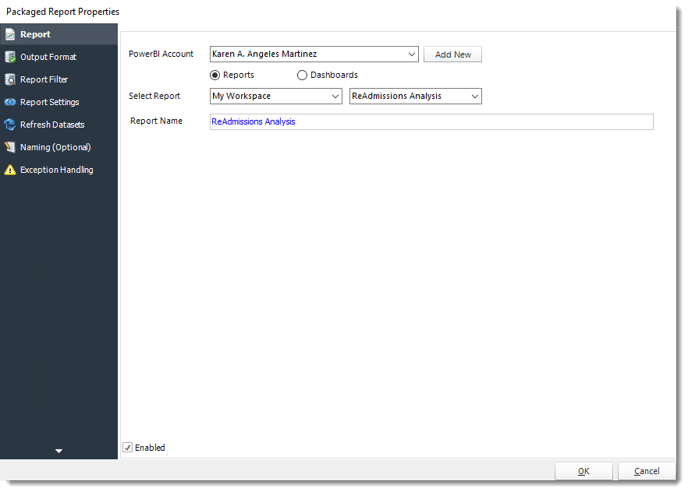 Power BI and SSRS. Package Report Properties of Package Schedule Report for Power BI in PBRS.