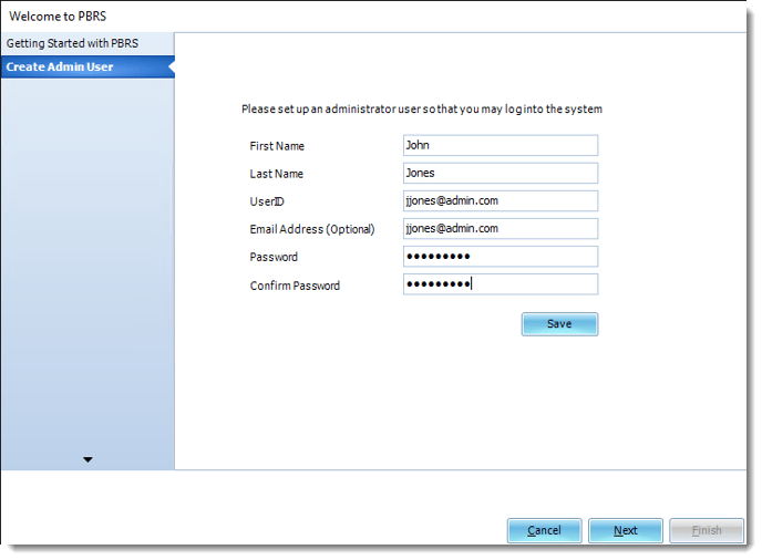 Welcome to PBRS: Create Admin User