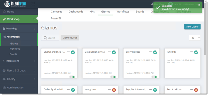 KPI's and Dashboards: Creating Gizmos in IntelliFront BI.