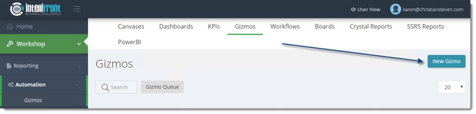 Crystal Resports and SSRS Reports: Creating a Gizmo in IntelliFront BI. 