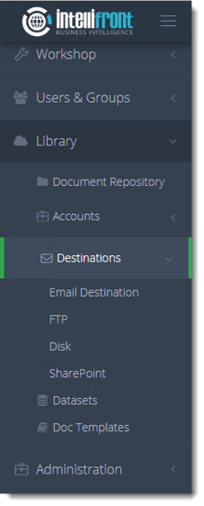 KPI's and Dashboards: Email Destination in IntelliFront BI.