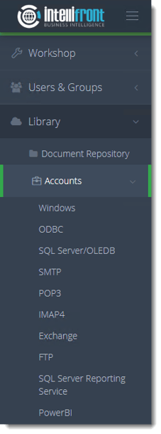 KPI's and Dashboards: SMTP Accounts in IntelliFront BI.