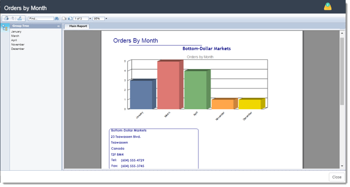KPIs and Dashboards: Viewing Crystal Reports in User View in IntelliFront BI.
