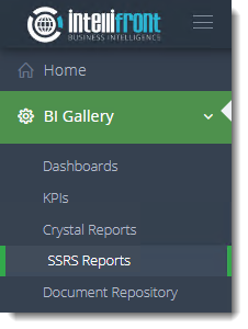 KPIs and Dashboard: Viewing SSRS Reports in User View IntelliFront BI. 