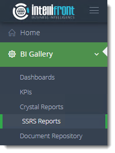 KPIs and Dashboard: Viewing SSRS Reports in User View IntelliFront BI.