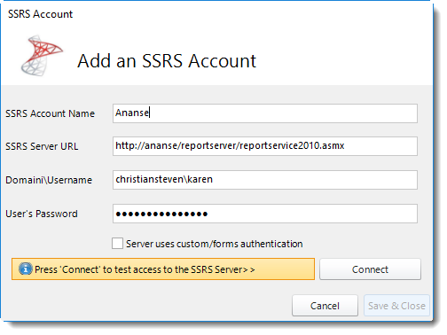 Power BI and SSRS Reports: Adding a SSRS Accounts in PBRS.