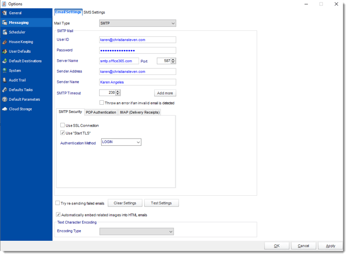 Crystal Reports: Messaging section in Options in CRD.