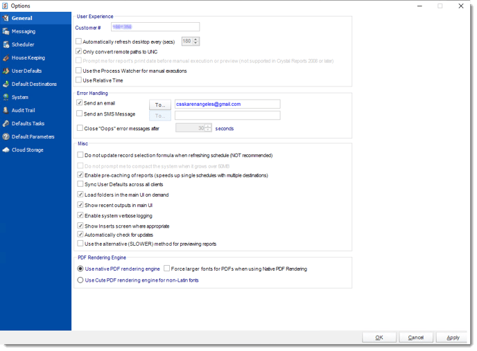 Crystal Reports: Options section in CRD.