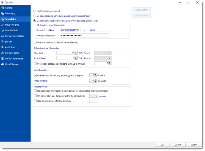 Crystal Reports: Scheduler in Options in CRD.