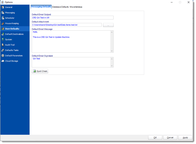 Crystal Reports: User Defaults in Options in CRD.