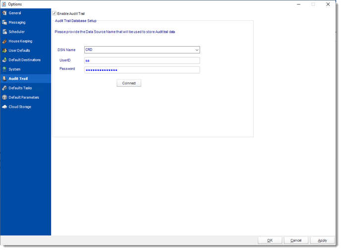 Crystal Reports: Audit Trail in Options in CRD.