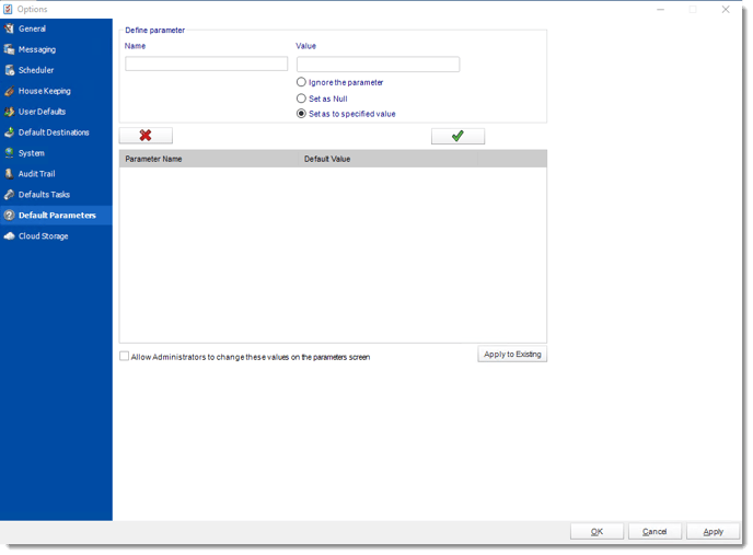 Crystal Reports: Default Parameters in Options in CRD.