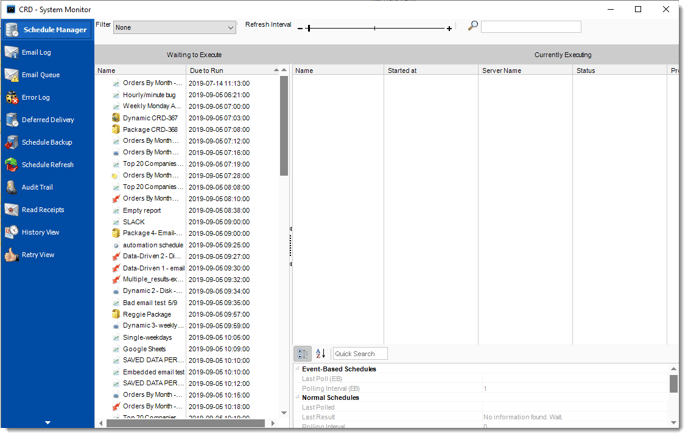 Crystal Reports: Schedule Manager in System Monitor in CRD.