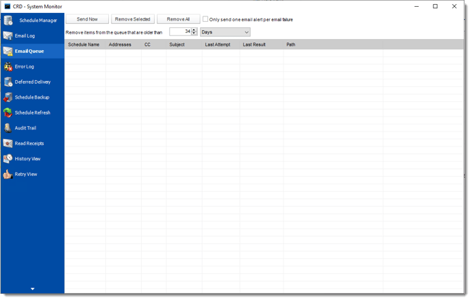 Crystal Reports: Email Queue in System Monitor in CRD.