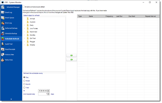 Crystal Reports: Schedule Refresh in System Monitor