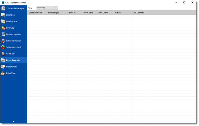 Crystal Reports: Read Receipts in System Monitor in CRD.
