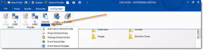 Crystal Reports: CRD Configuration Menu.