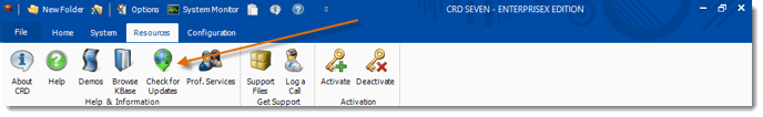 Crystal Reports: CRD Resources Menu.