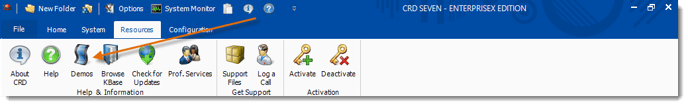 Crystal Reports: CRD Resources Menu.