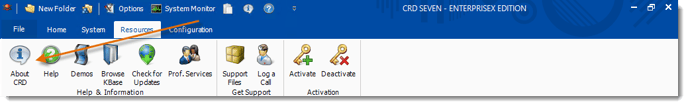 Crystal Reports: CRD Resources Menu.