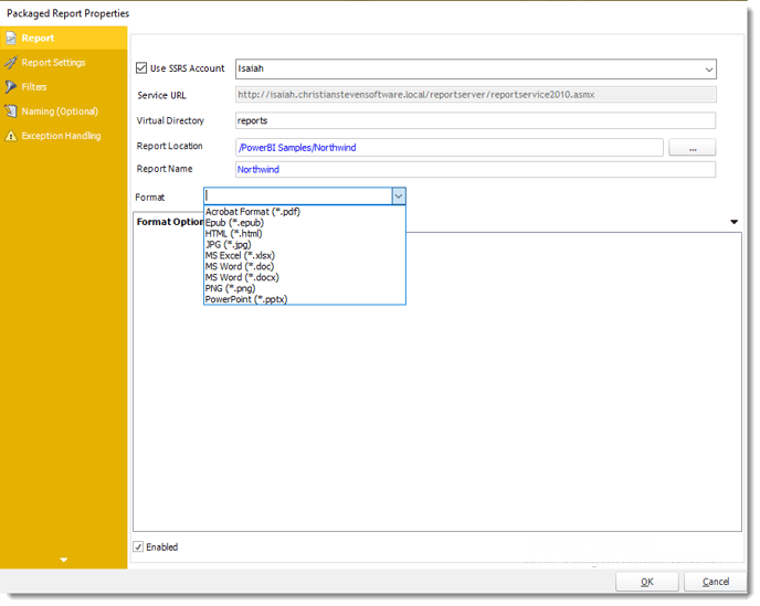 Power BI and SSRS. Package Report Properties of Package Schedule Report for PBIRS in PBRS.