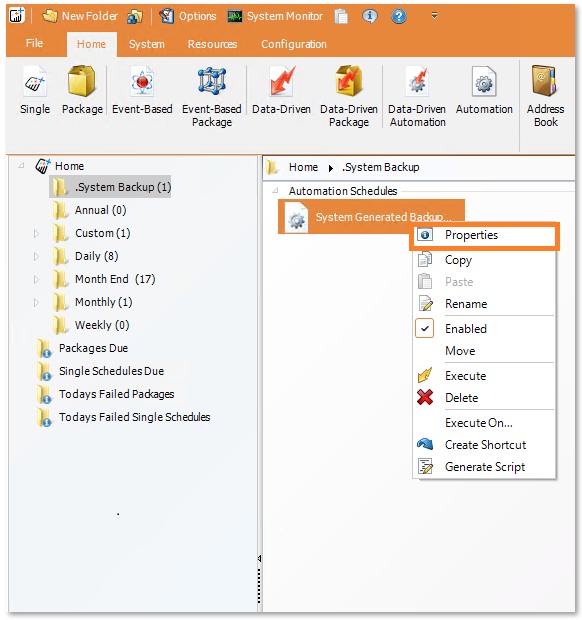 ATRS Automation Schedule  Context Menu