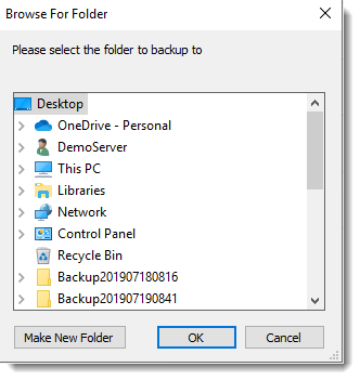 Backup window browse for folder