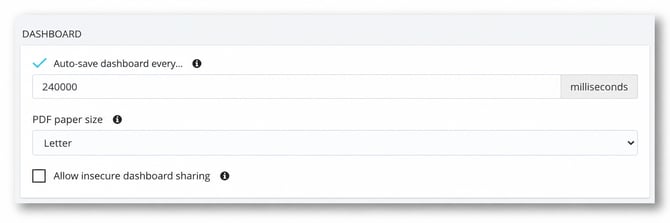 Dashboard Settings Panel