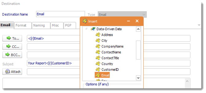 Email insert data driven