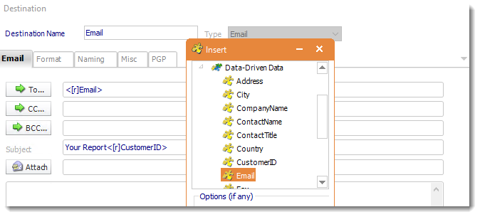 Email insert data driven