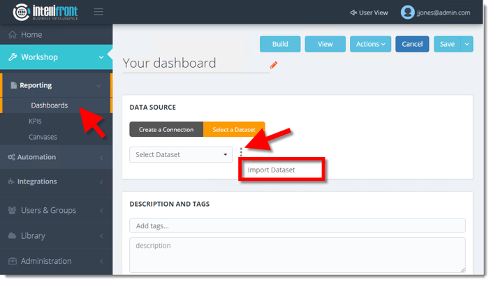 importing dataset in dashboard