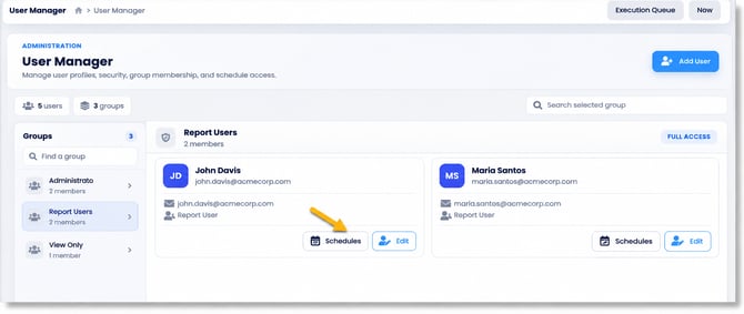 User Manager Schedules Highlight