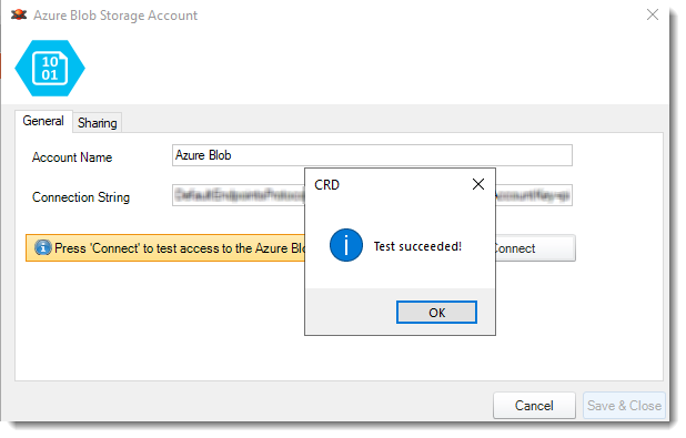 How do I add Azure Blob Storage account in CRD?