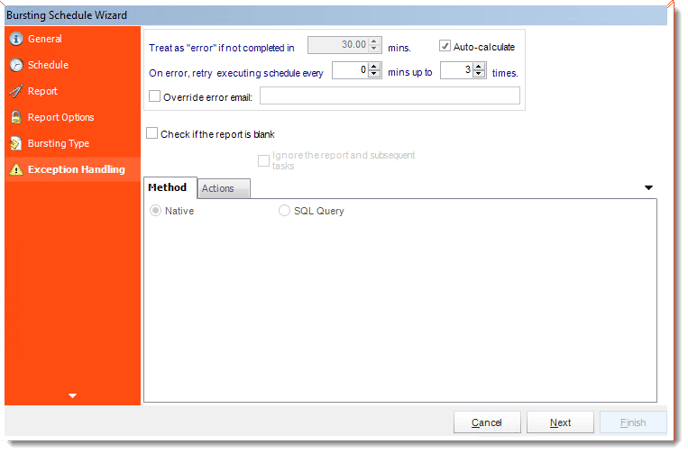 Crystal Reports: Exception Handling Wizard in Bursting Schedule in CRD.