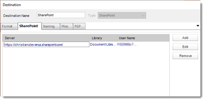 Crystal Reports: SharePoint destination in CRD.