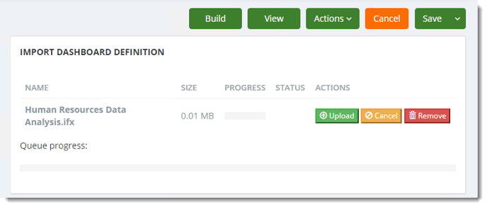 KPIs and Dashboard: Importing a Dashboard in IntelliFront BI.