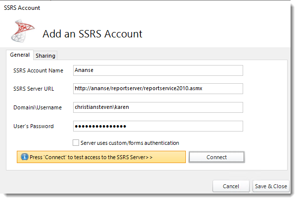 Sharing Power BI and SSRS Accounts in PBRS. 