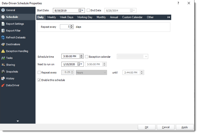 Power BI and SSRS. Data Driven Schedule Properties in PBRS