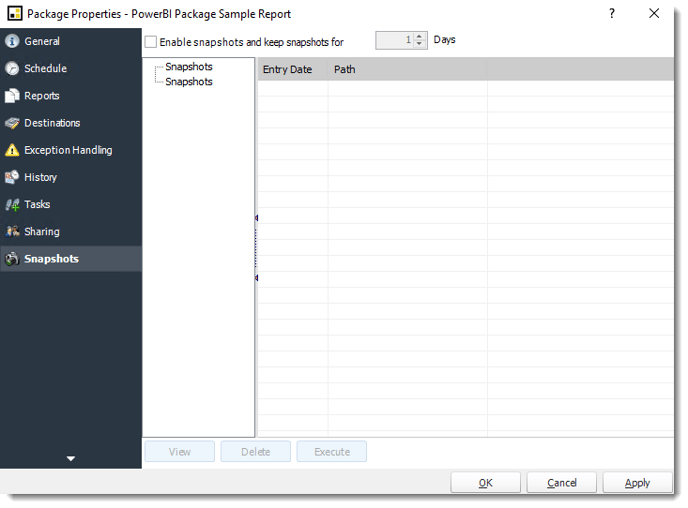Power BI and SSRS. Package Schedule Report Properties for Power BI in PBRS.