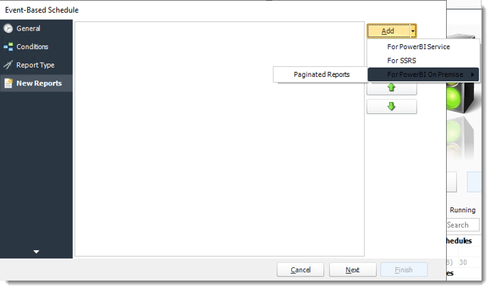 Power BI and SSRS. Adding new reports fron an Event Based Schedules in PBRS.