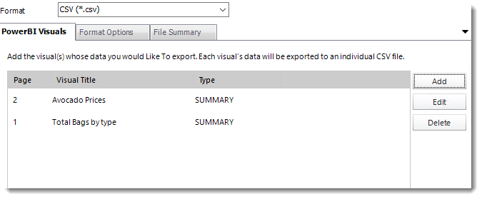 Power BI and SSRS. CSV Output Format section in Destination Wizard in PBRS.