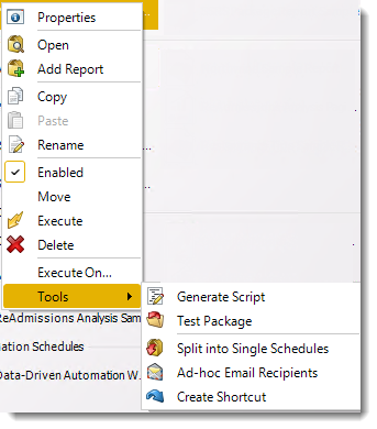 Power BI and SSRS. Package Schedule Report Context Menu for Power BI in PBRS.