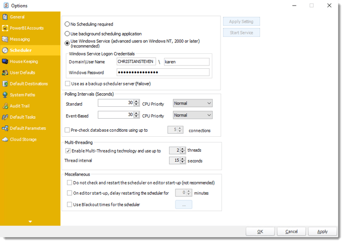 Power BI and SSRS. Scheduler section in Options in PBRS