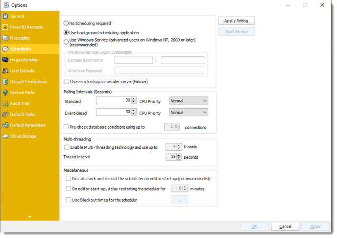 Power BI and SSRS. Scheduler section in Options in PBRS