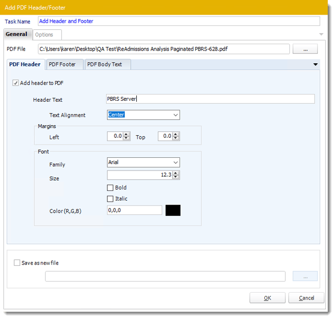 Power BI and SSRS. PDF Header/Footer task Wizard in PBRS.