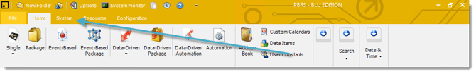 PBRS home screen showing the System menu