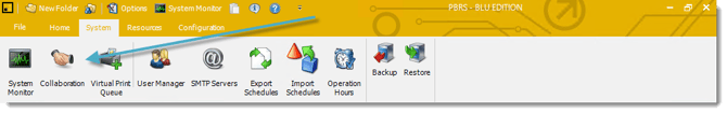 PBRS System menu showing Collaboration