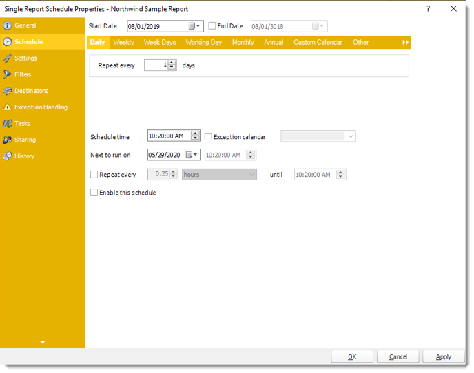 Power BI and SSRS Reports: Single Report Schedule Properties in PBRS.