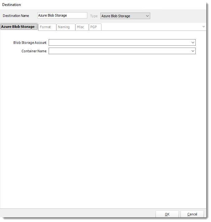 How do I set up Azure Blob Storage Destination in PBRS?