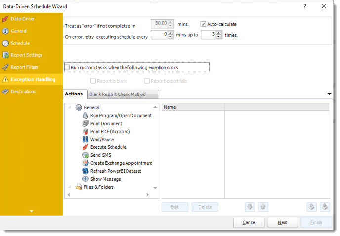 Power BI and SSRS. Exception Handling Wizard in Data Driven Schedule in PBRS